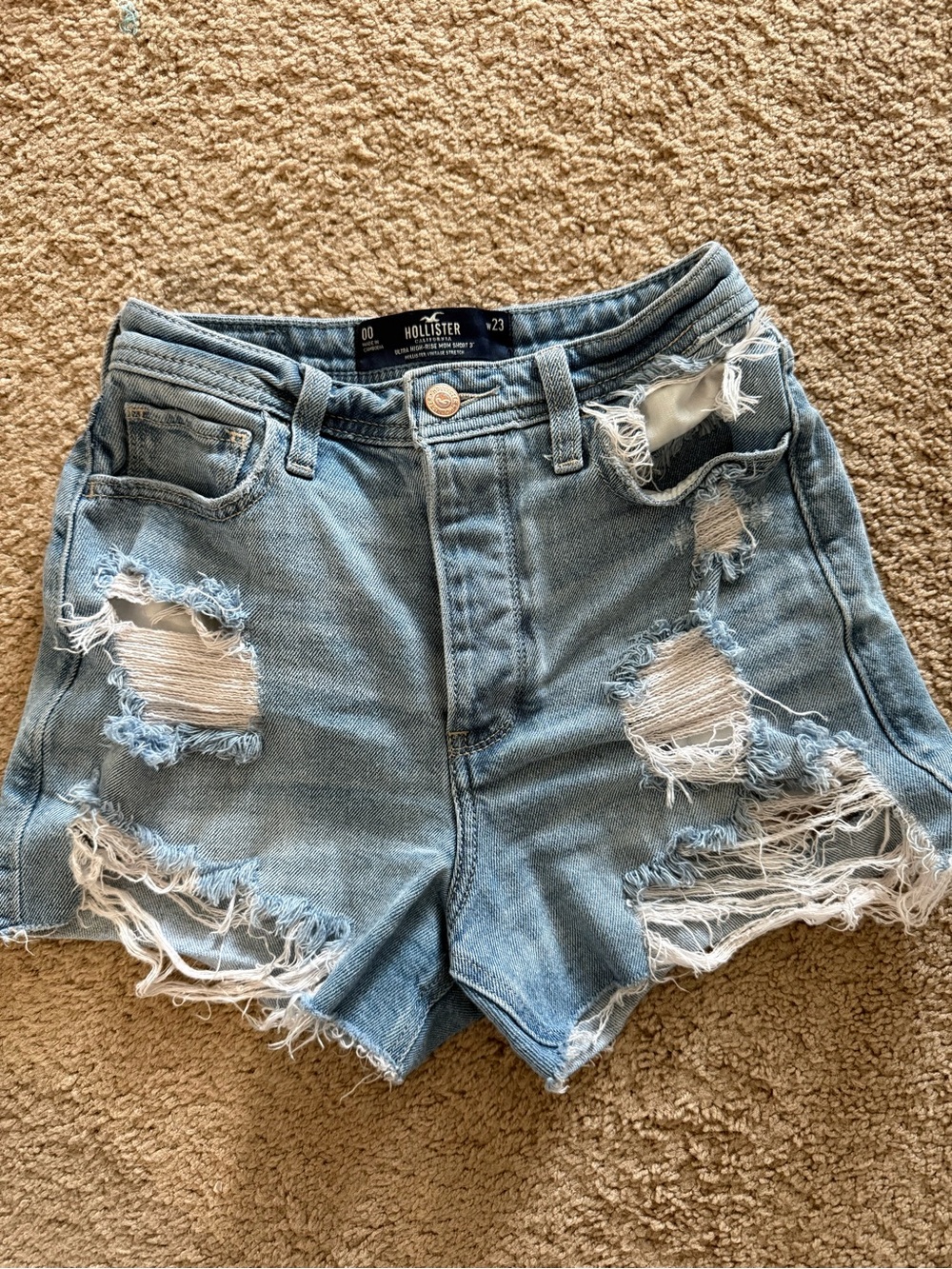 Hollister ultra high rise mom Light Wash Distressed Denim Shorts